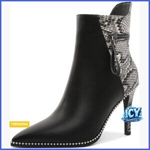 Ankle Boots with Stiletto Heel, Pointed Toe, and Side Zipper